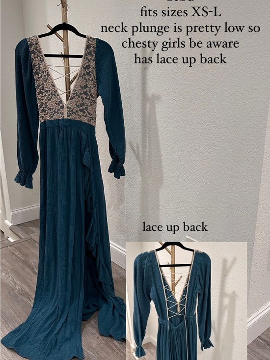 Zebubeyou Dresses & Skirts - Teal Lace-Trim Long Sleeve Maxi Dress